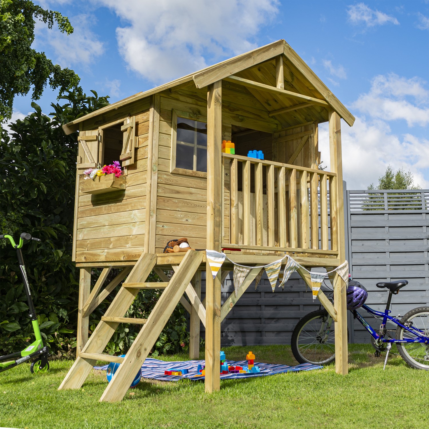 Read more about Rowlinson wooden lookout playhouse with balcony